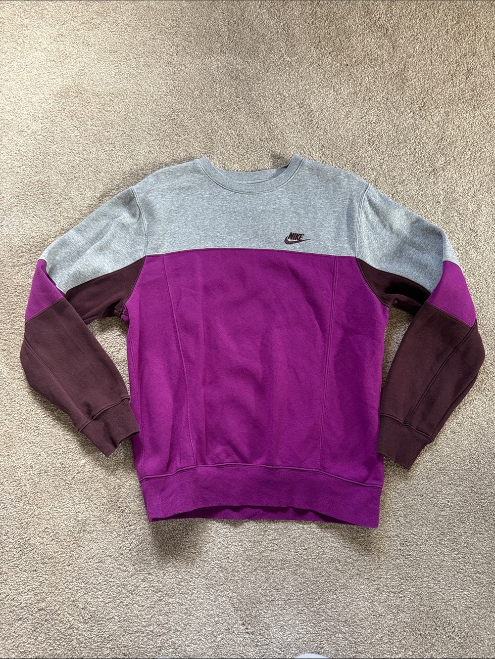 Nike Colorblock Crewneck Sweatshirt - Gray, Purple & Maroon Men’s S